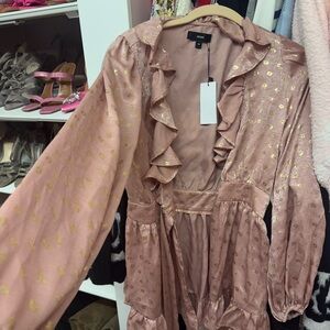 Vici Pink and Gold Ruffle Blouse